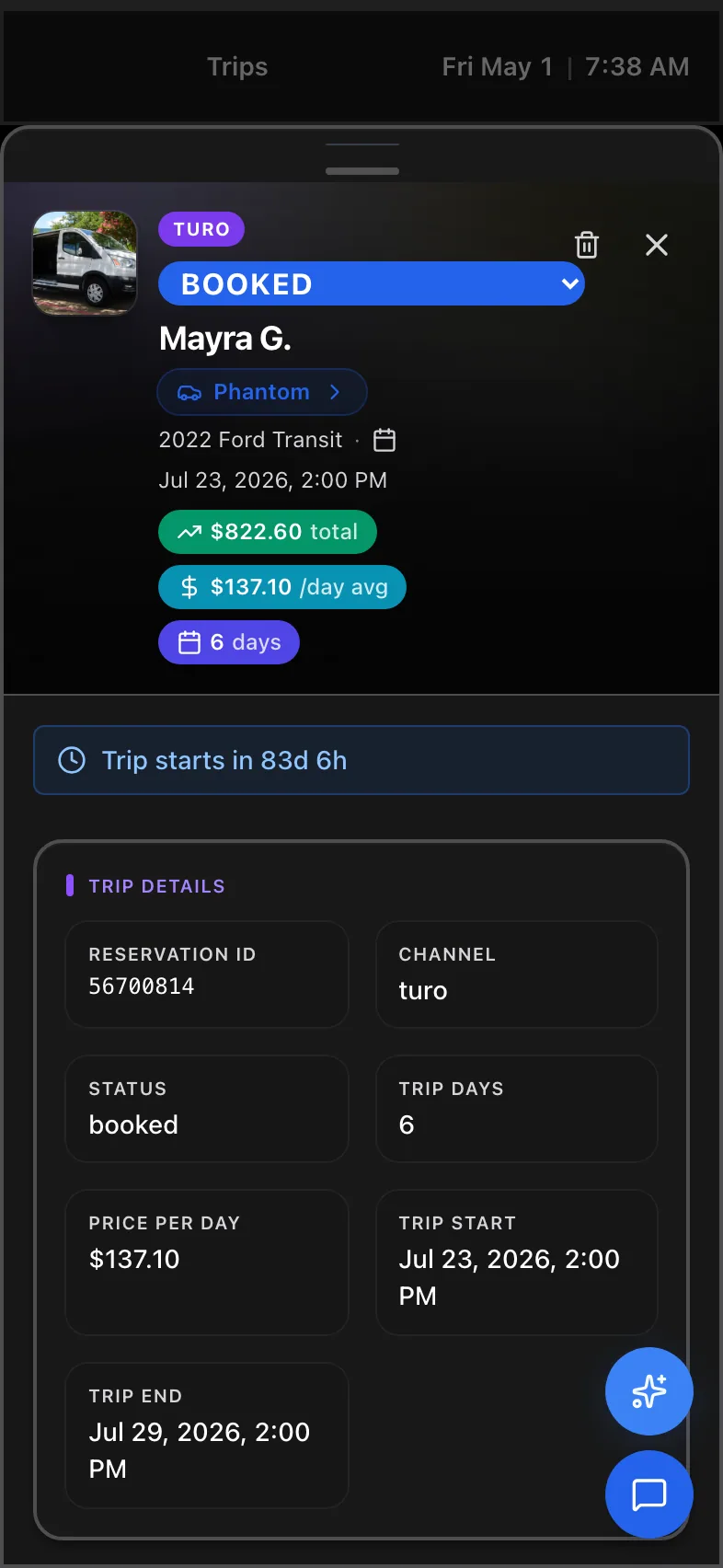 Trip Detail on mobile